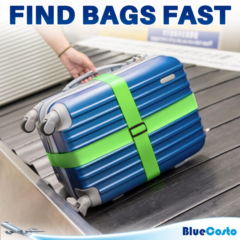 BlueCosto Luggage Straps for Suitcases - TSA Approved - Neon Green, 4 PK - Premium Nylon Belts for Suitcase, Briefcase & Travel Bag - Adjustable Strap Length 46" - 78" - Image 5